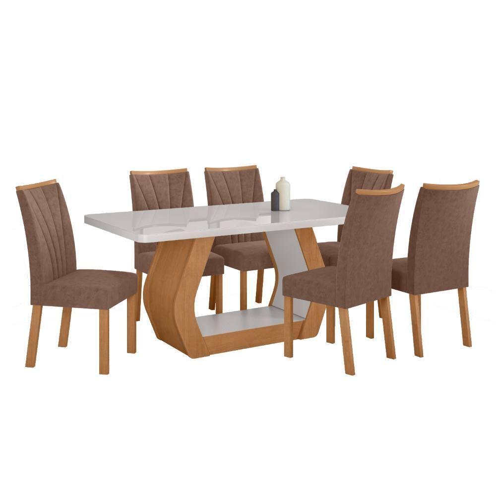Conjunto Sala De Jantar Mesa Easy Tower 170x90cm Mdf/vidro Com 6 Cadeiras Confort Couro Avelã Amendoa/off White - 2