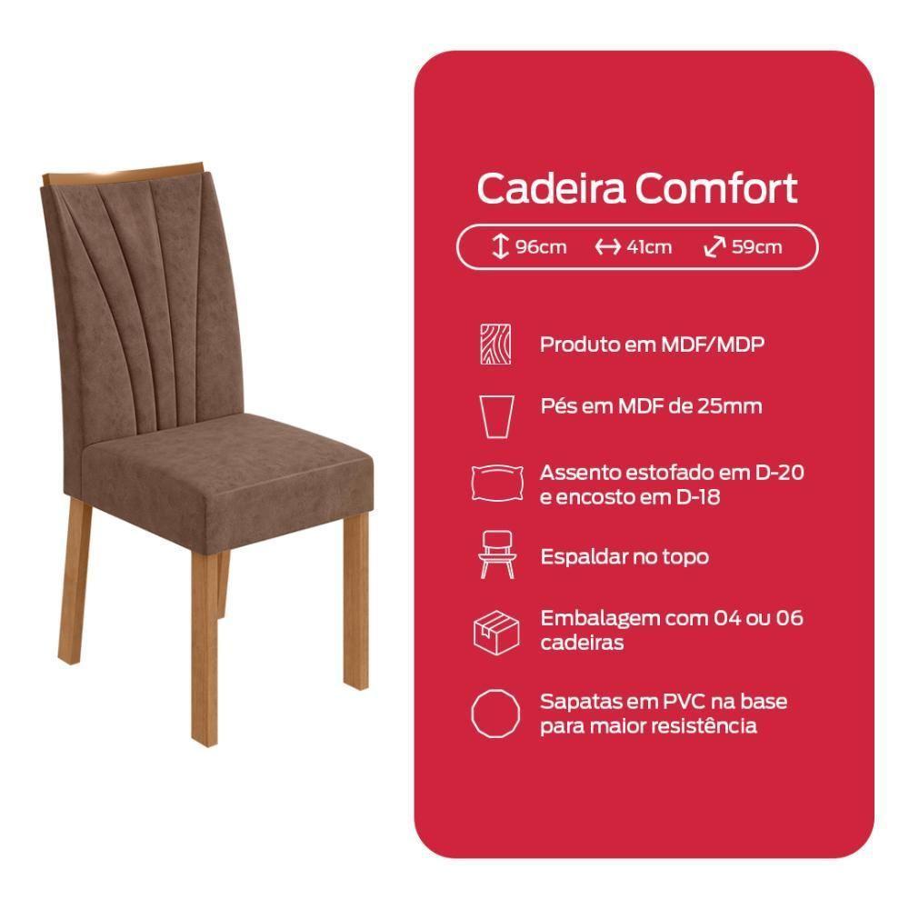 Conjunto Sala De Jantar Mesa Easy Tower 170x90cm Mdf/vidro Com 6 Cadeiras Confort Couro Avelã Amendoa/off White - 10