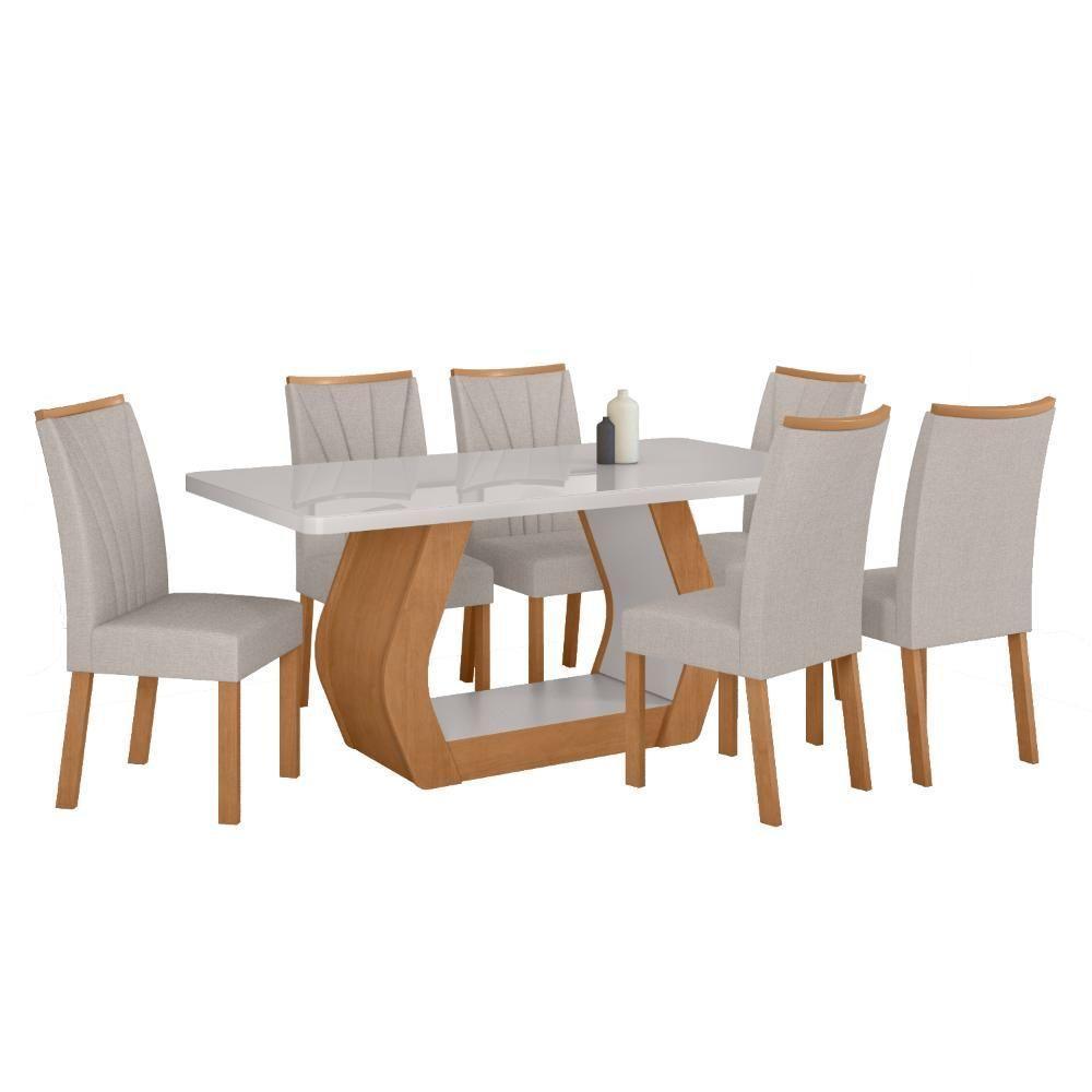 Conjunto Sala De Jantar Mesa Easy Tower 170x90cm Mdf/vidro Com 6 Cadeiras Confort Linho Cinza Amendoa/off White - 2
