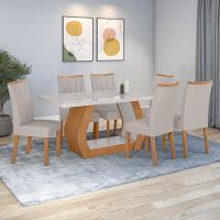 Conjunto Sala De Jantar Mesa Easy Tower 170x90cm Mdf/vidro Com 6 Cadeiras Confort Linho Cinza Amendoa/off White - 1