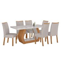 Conjunto Sala De Jantar Mesa Easy Tower 170x90cm Mdf/vidro Com 6 Cadeiras Confort Linho Cinza Amendoa/off White - 2