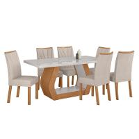 Conjunto Sala De Jantar Mesa Easy Tower 170x90cm Mdf/vidro Com 6 Cadeiras Confort Tecido Boucle Bege Amendoa/off White - 2