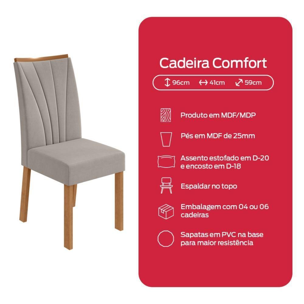 Conjunto Sala De Jantar Mesa Easy Tower 170x90cm Mdf/vidro Com 6 Cadeiras Confort Veludo Amendoa/off White - 8