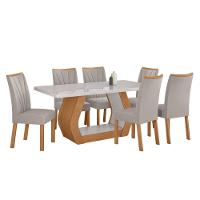 Conjunto Sala De Jantar Mesa Easy Tower 170x90cm Mdf/vidro Com 6 Cadeiras Confort Veludo Amendoa/off White - 2