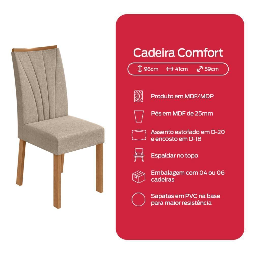 Conjunto Sala De Jantar Mesa Easy Tower 170x90cm Mdf/vidro Com 6 Cadeiras Confort Linho Bege Amendoa/off White - 10