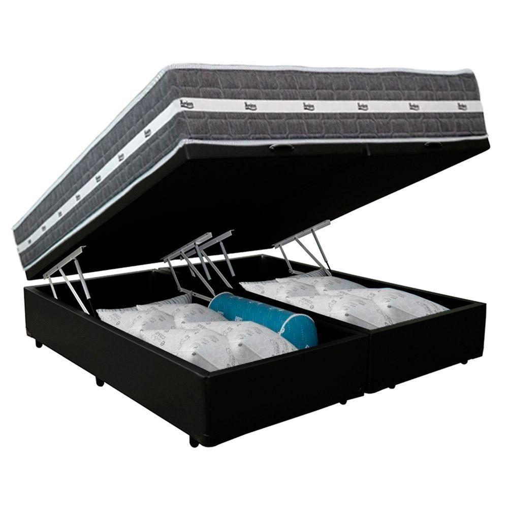 Cama Box Baú Casal Bipartido Sintético + Colchão Anjos Black Graphite Molas Ensacadas 138x188x64cm Preto - 5