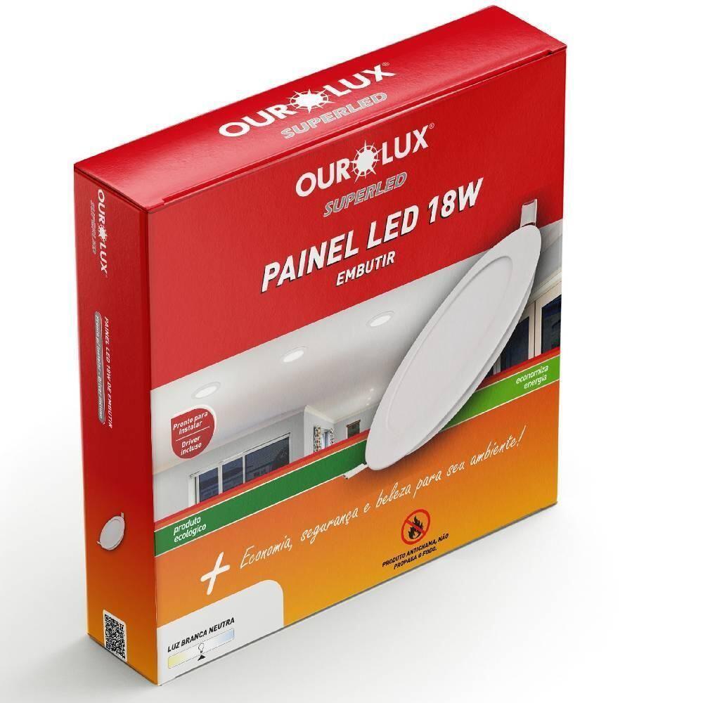 Painel Abs Led Embutir 18 Watts Bivolt 4000k - Redondo 02903a - Ourolux - 1