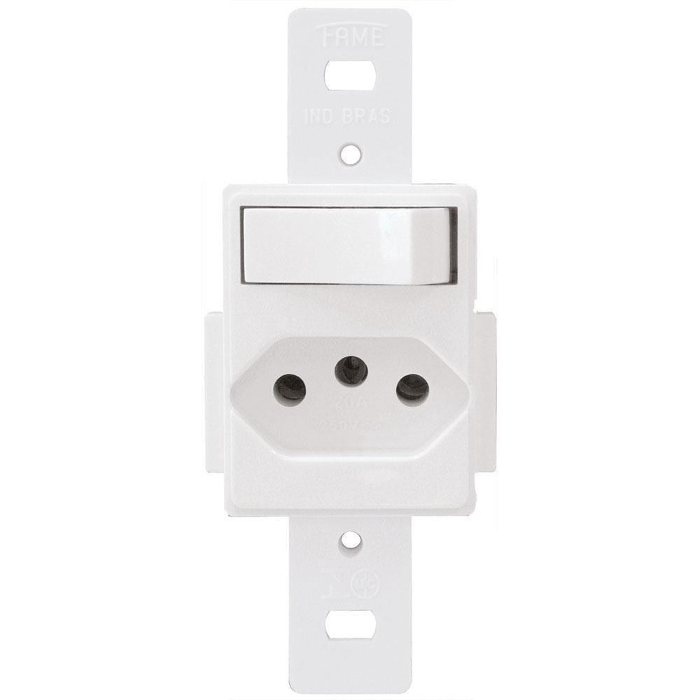 Tomada 2p+t 10a 250 Volts Com 1 Interruptor Simples Blanc - 1339 - Fame Tomada Padrao+inter Simples Bl 1339 Fame - 1