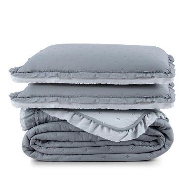 Cobre Leito King Micropercal 200 Fios Com Babado Malvinni Cinza - 3 Peças