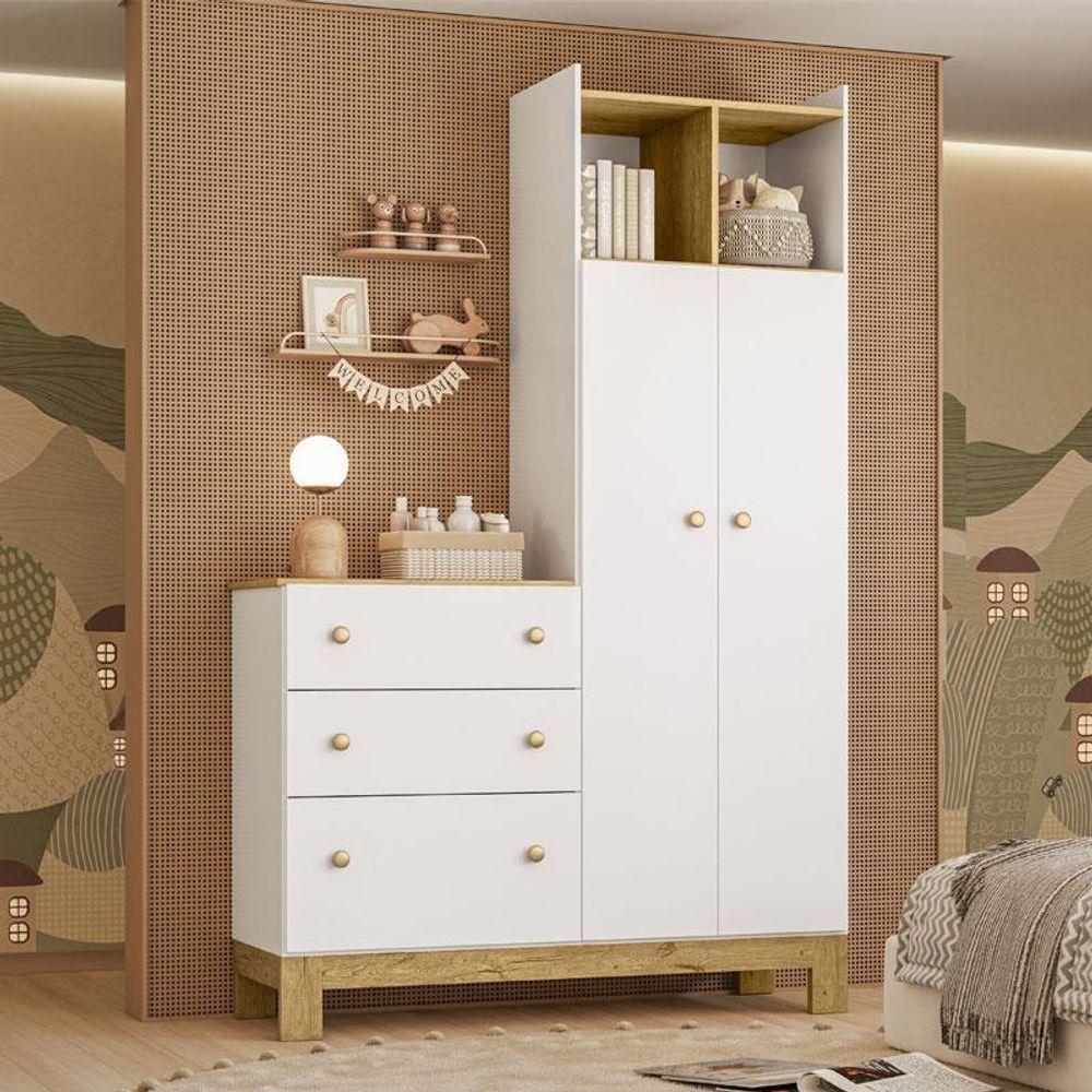 Berço Americano Mini Cama 4315 E Guarda Roupa Com Cômoda 4970 Q Encanto Slim Branco Acetinado Com Colchão Tend Tudo - 6