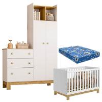 Berço Americano Mini Cama 4315 E Guarda Roupa Com Cômoda 4970 Q Encanto Slim Branco Acetinado Com Colchão Tend Tudo - 1