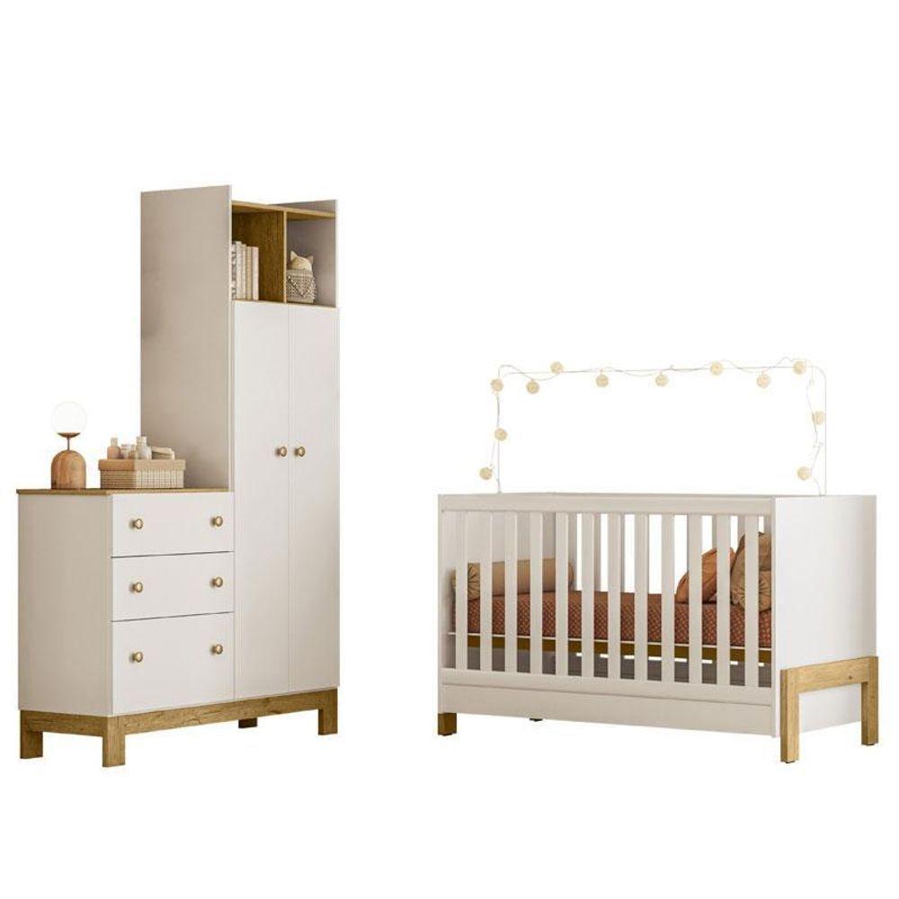 Berço Americano Mini Cama 4300 Fantasia E Guarda Roupa Com Cômoda 4970 Q Encanto Slim Branco Acetinado – Qmovi - 1