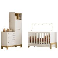 Berço Americano Mini Cama 4300 Fantasia E Guarda Roupa Com Cômoda 4970 Q Encanto Slim Branco Acetinado – Qmovi - 1