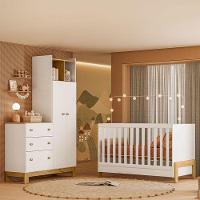 Berço Americano Mini Cama 4300 Fantasia E Guarda Roupa Com Cômoda 4970 Q Encanto Slim Branco Acetinado – Qmovi - 7