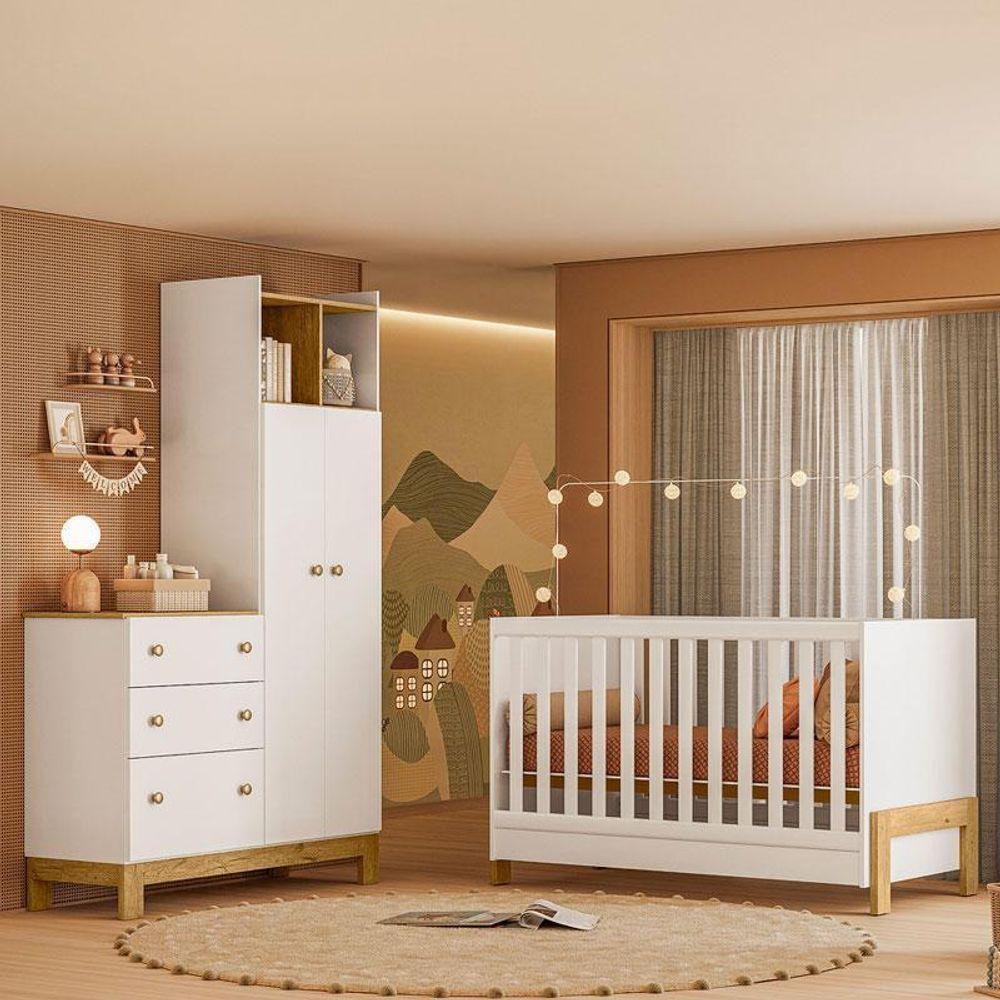 Berço Americano Mini Cama 4300 Fantasia E Guarda Roupa Com Cômoda 4970 Q Encanto Slim Branco Acetinado Com Colchão - 8