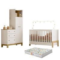 Berço Americano Mini Cama 4300 Fantasia E Guarda Roupa Com Cômoda 4970 Q Encanto Slim Branco Acetinado Com Colchão - 1