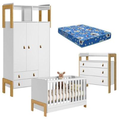 Quarto De Bebê Fantasia Branco Acetinado Com Colchão Ortobom – Qmovi