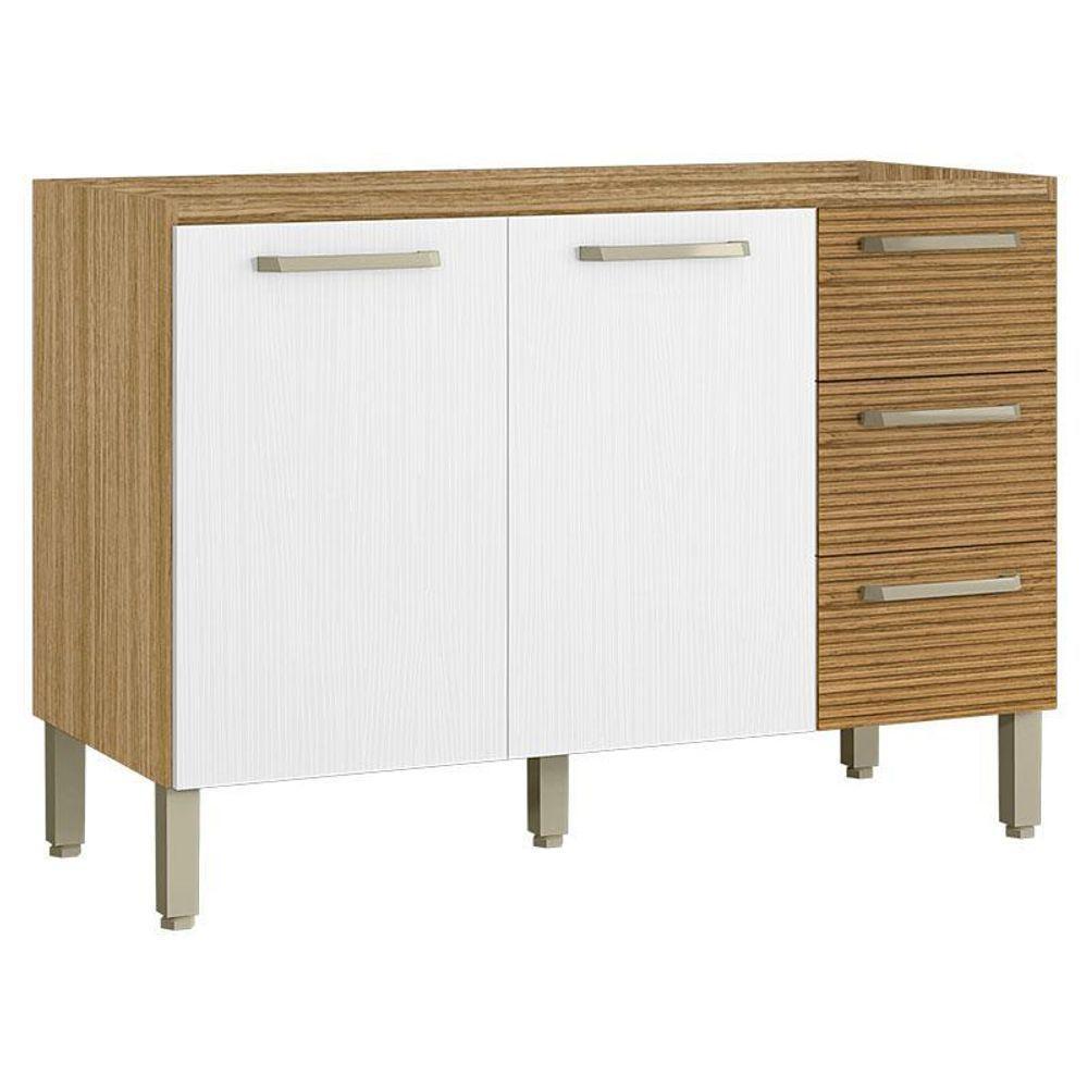 Balcão De Pia Ametista 2 Portas 3 Gavetas 120 Cm Freijó Supremo Ripado - Kits Paraná - 1