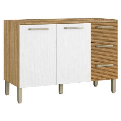 Balcão De Pia Ametista 2 Portas 3 Gavetas 120 Cm Freijó Supremo Ripado - Kits Paraná