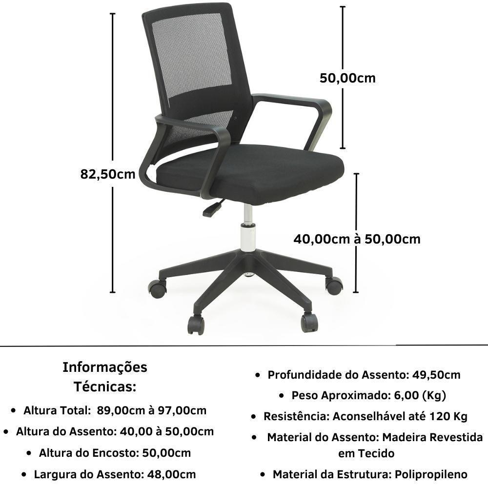 Cadeira De Escritório Premium Giratória Com Regulagem De Altura - Preto - 5