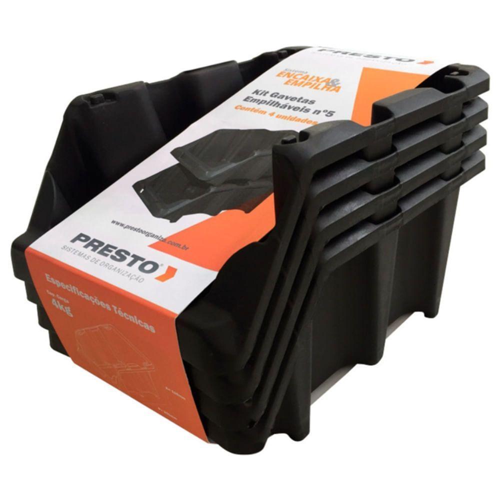 Kit Com 4 Gavetas Empilháveis N°5 Preta - 42019 - Presto - 2