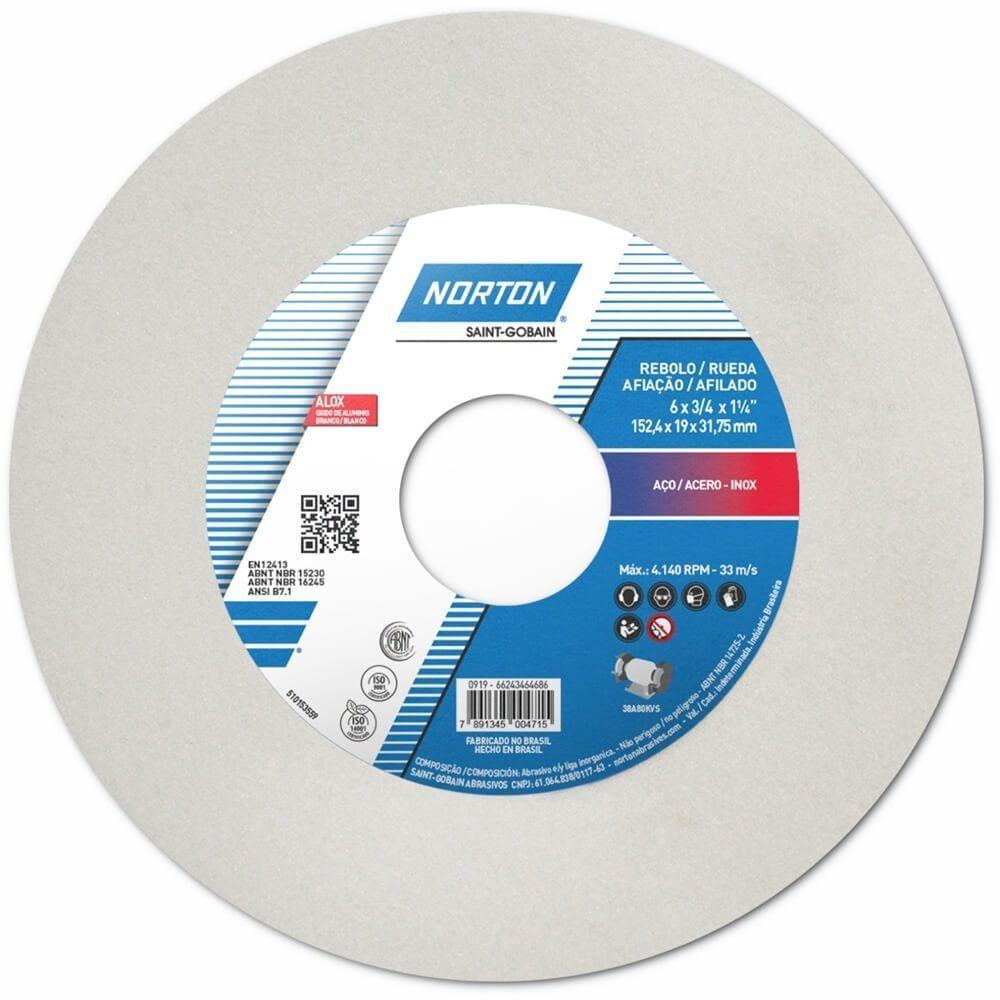 Rebolo Reto Branco 38a 80 Kvs 152,4x19,0x31,75mm - 66243464686 - Norton - 1