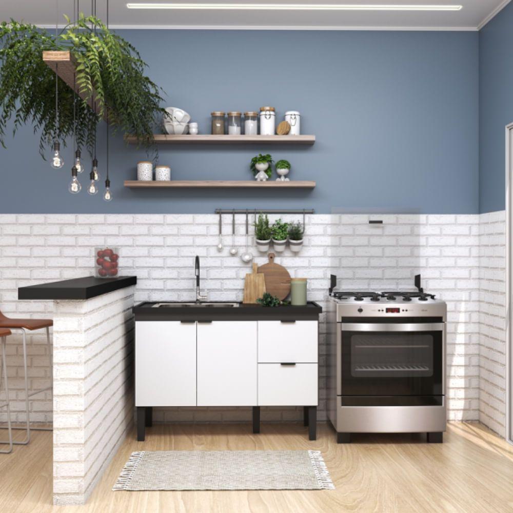 Gabinete Em Madeira Colibri Branco E Preto Para Pias De 1,20 Metro Com 2 Portas E 2 Gavetas - P101145 - Cozimax - 2