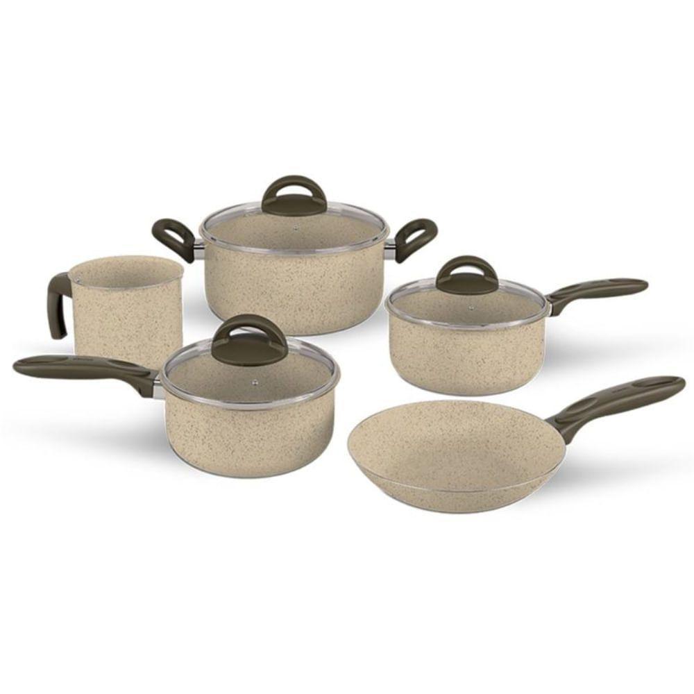 Conjunto De Panelas De Alumínio Antiaderente Com 5 Peças Ceramic Life Suprema Vanilla - 7244-100 - - Brinox - 1