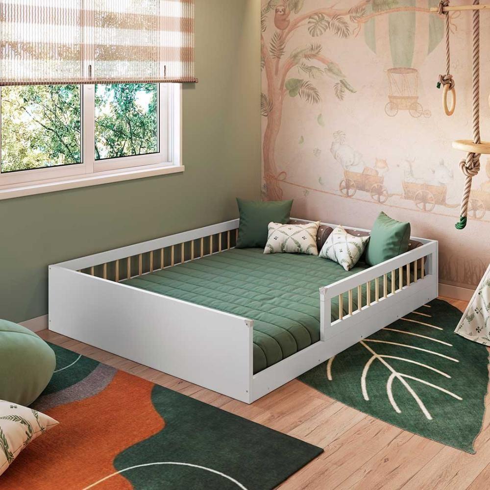 Cama De Chão Montessoriana Infantil Casal Proteção Lateral Branco - 1