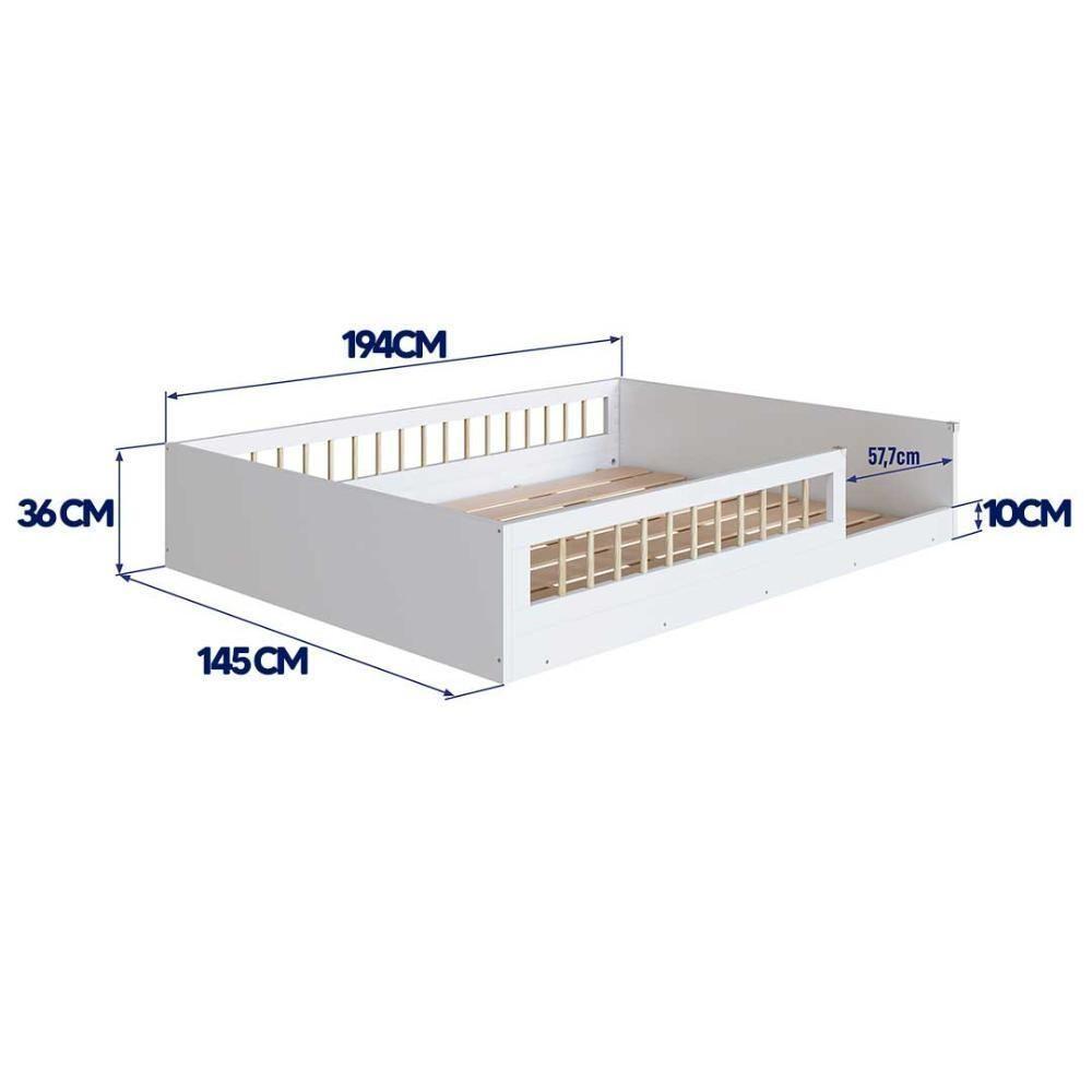 Cama De Chão Montessoriana Infantil Casal Proteção Lateral Branco - 4