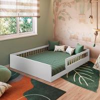 Cama De Chão Montessoriana Infantil Casal Proteção Lateral Branco - 1