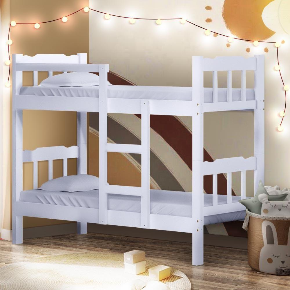 Beliche Solteiro De Madeira Maciça Com Escada Resistente Branco - 1