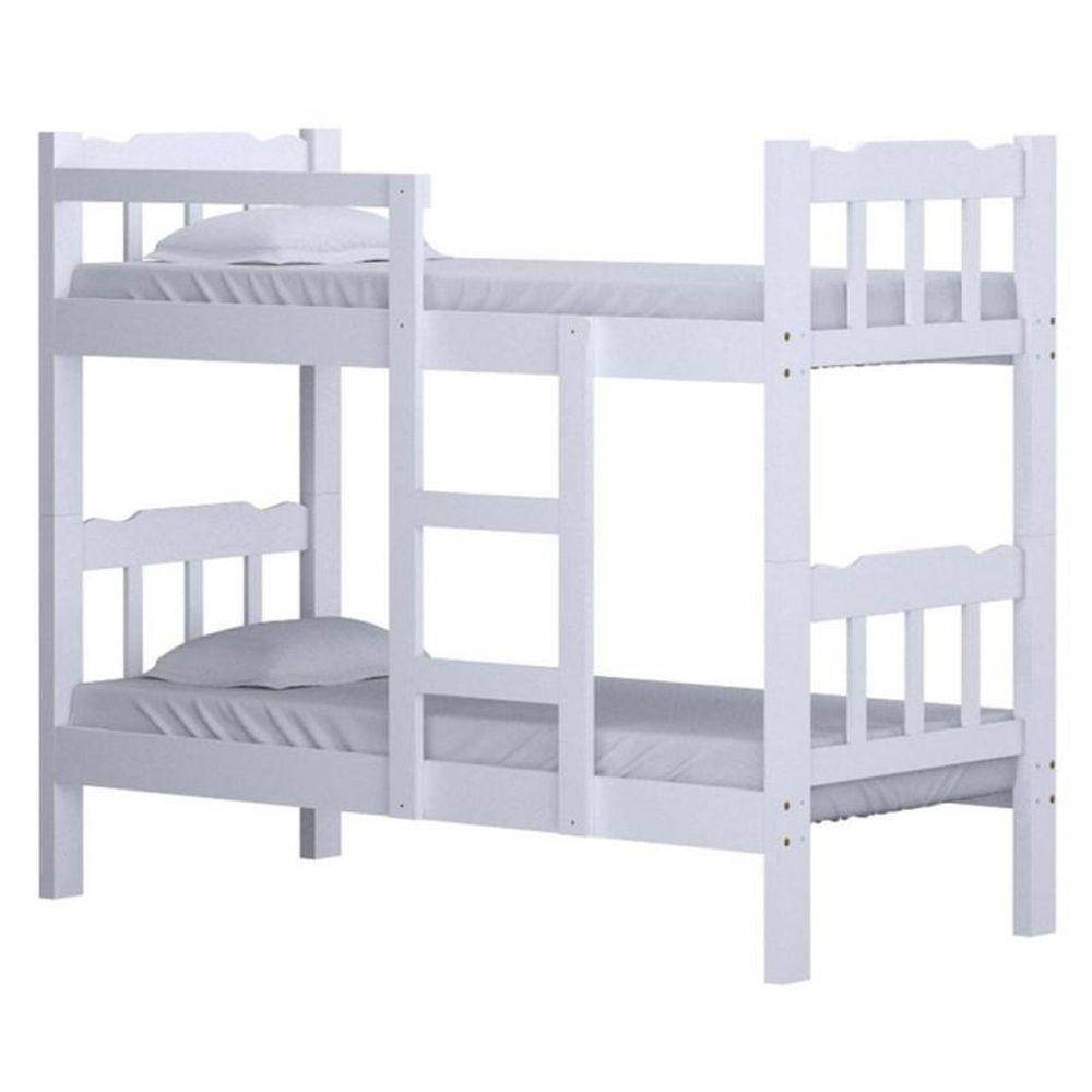 Beliche Solteiro De Madeira Maciça Com Escada Resistente Branco - 2