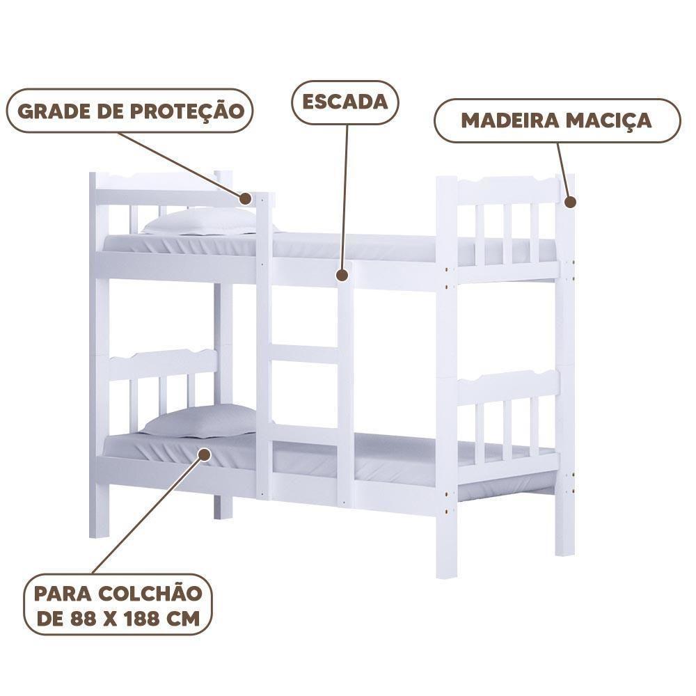 Beliche Solteiro De Madeira Maciça Com Escada Resistente Branco - 3