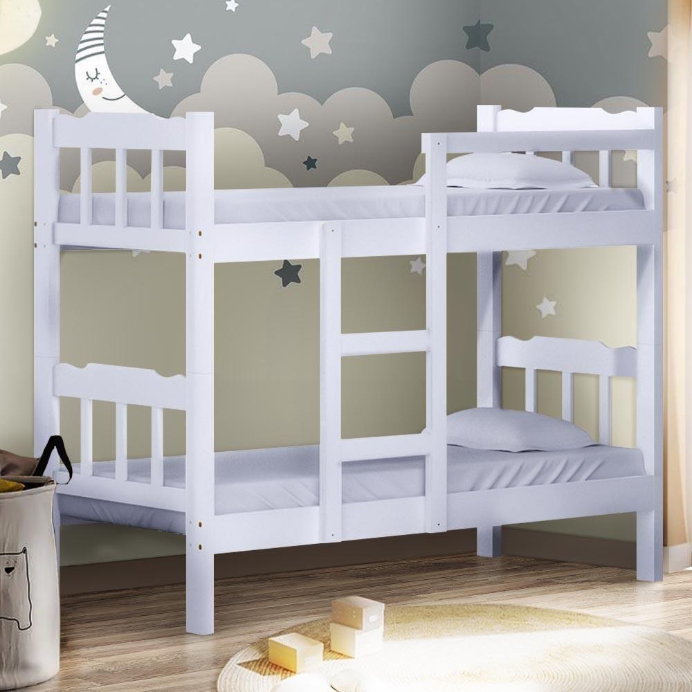 Beliche Solteiro De Madeira Maciça Com Escada Resistente Branco - 4