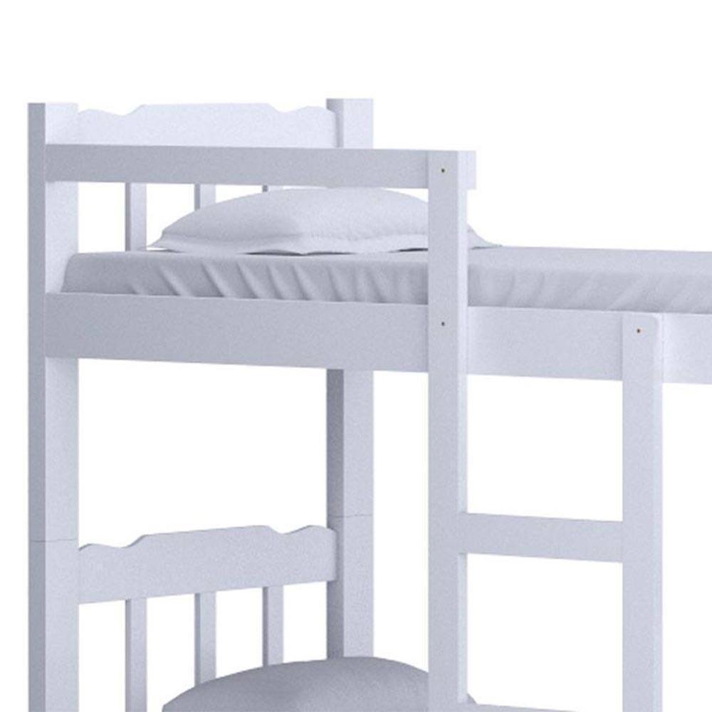 Beliche Solteiro De Madeira Maciça Com Escada Resistente Branco - 5