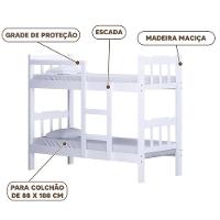 Beliche Solteiro De Madeira Maciça Com Escada Resistente Branco - 3