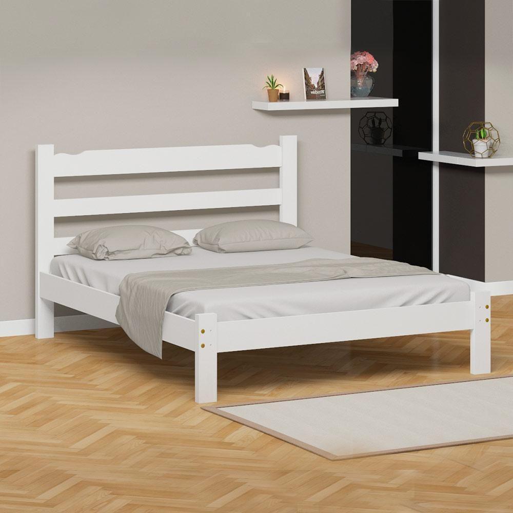 Cama Casal Queen Quarto Madeira Maciça Esmeralda Branco - 1