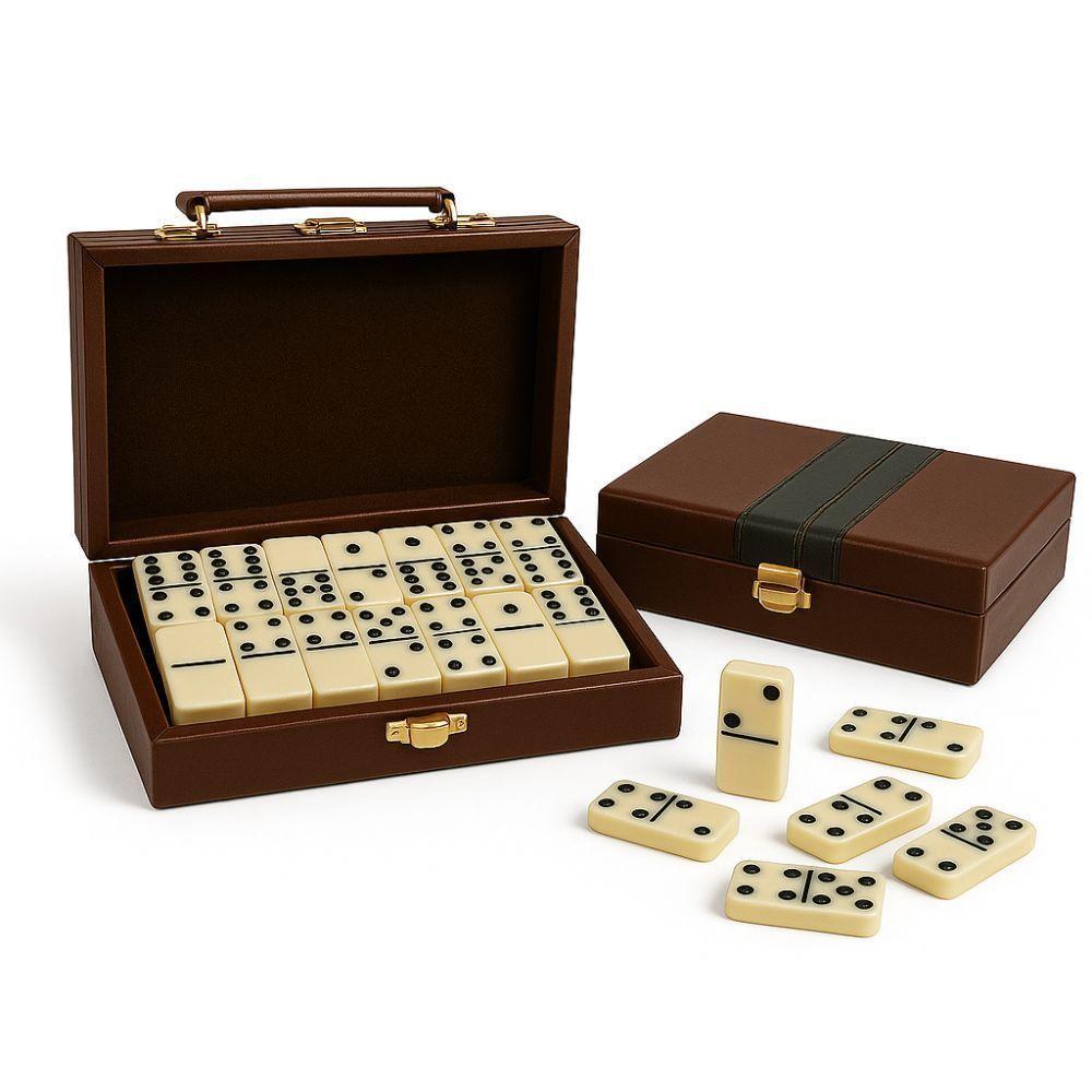 Dominó De Osso Profissional Pedras Grandes 28 Peças Maleta - 1
