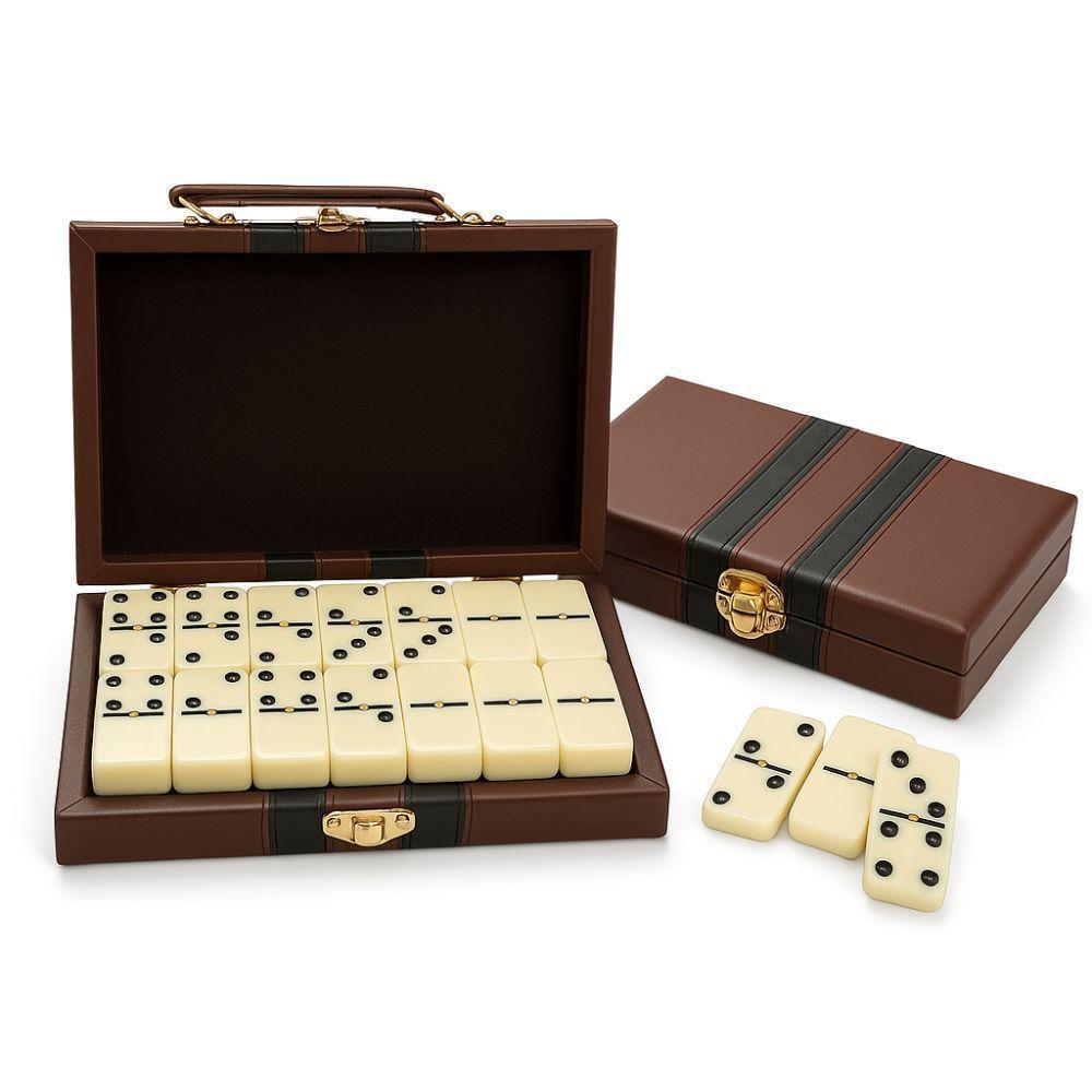 Dominó De Osso Profissional Pedras Grandes 28 Peças Maleta - 2