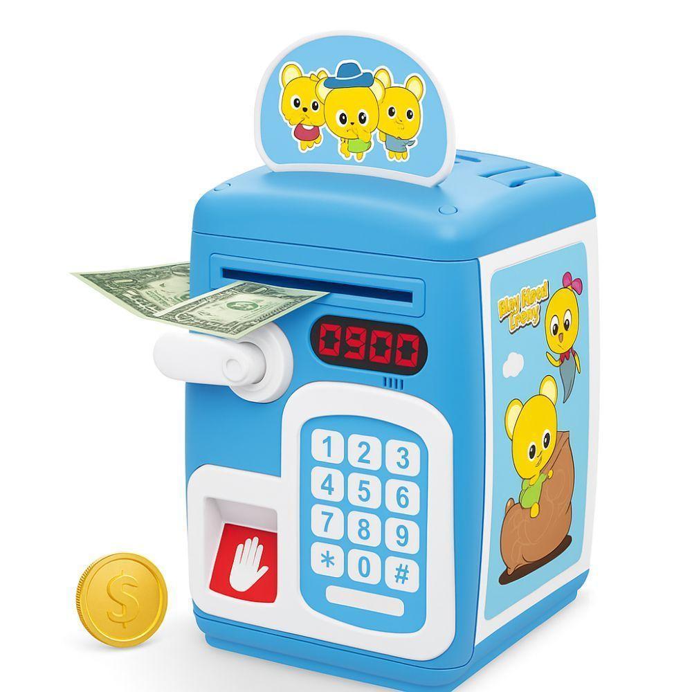 Cofre Digital Infantil Senha Puxador Automático Notas Moedas - 1
