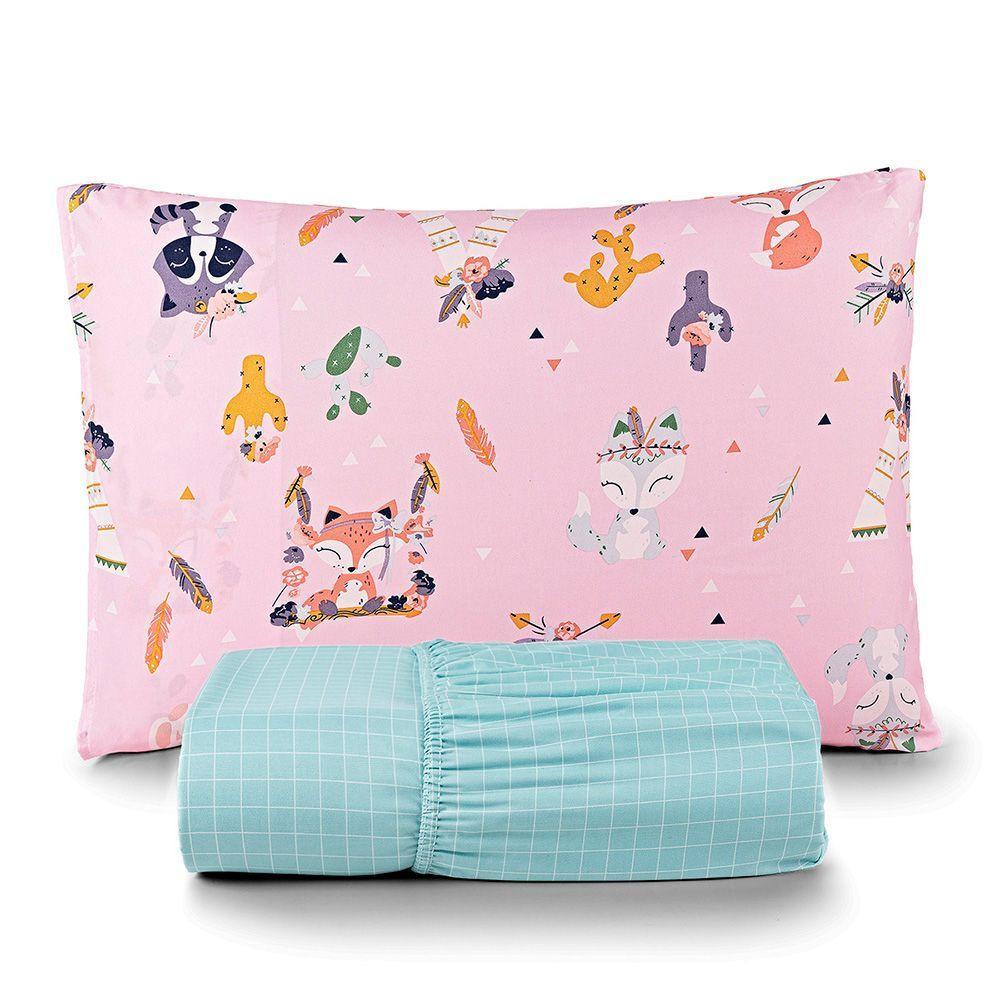 Jogo De Cama Lençol Casa Scarpa Lutti Solteiro Infantil 200 Fios Estampado 2 Peças Raposa Foxy Rosa - 1