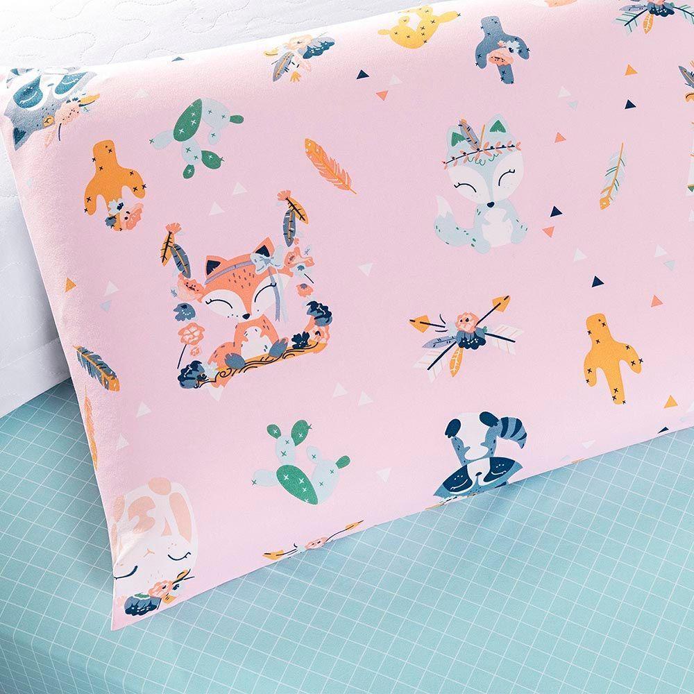 Jogo De Cama Lençol Casa Scarpa Lutti Solteiro Infantil 200 Fios Estampado 2 Peças Raposa Foxy Rosa - 3