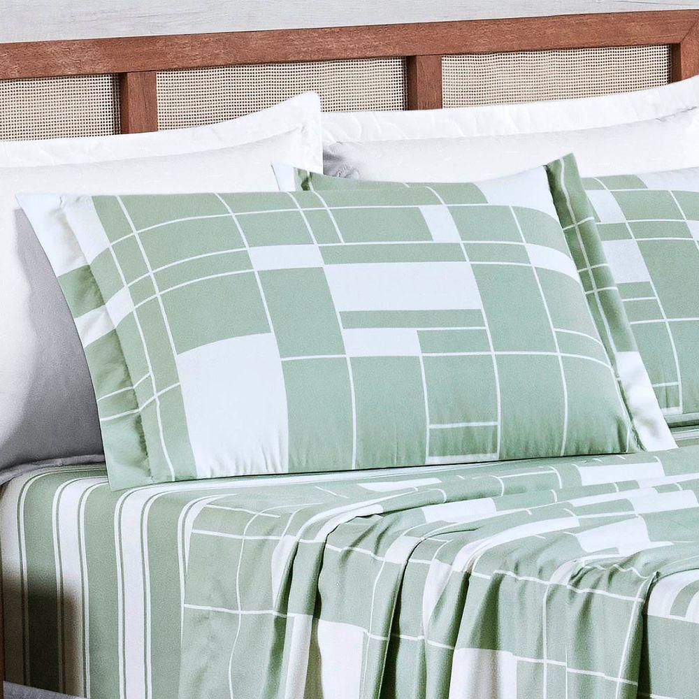 Jogo Cama Lençol Belle Queen 400 Fios Estampado 4 Peças Quadriculado Verde - 3