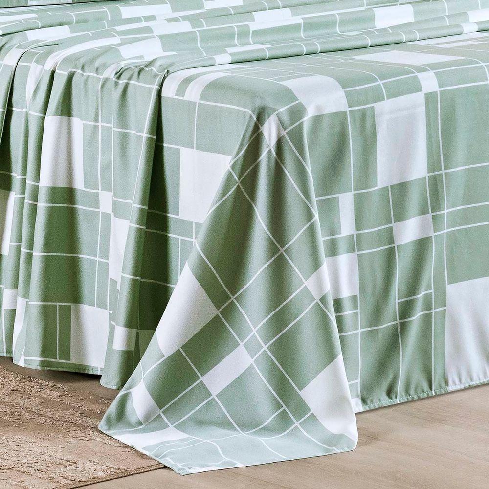 Jogo Cama Lençol Belle Queen 400 Fios Estampado 4 Peças Quadriculado Verde - 4