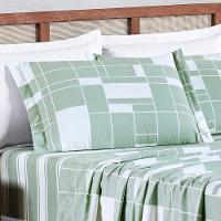 Jogo Cama Lençol Belle Queen 400 Fios Estampado 4 Peças Quadriculado Verde - 3