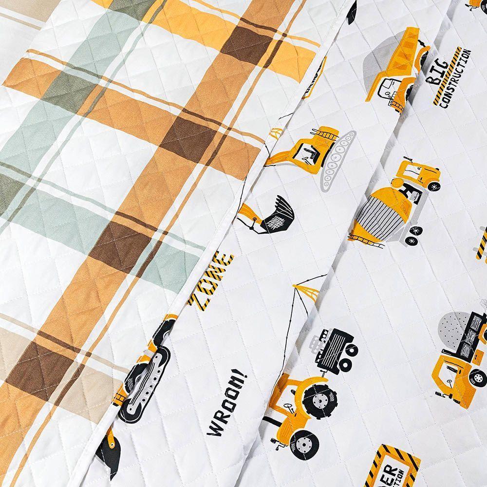 Kit Cobre Leito Colcha Solteiro Infantil Lutti Dupla Face 200 Fios 2 Peças Trator Caminhão Branco - 5