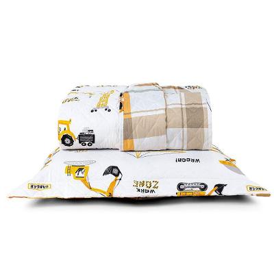 Kit Cobre Leito Colcha Solteiro Infantil Lutti Dupla Face 200 Fios 2 Peças Trator Caminhão Branco
