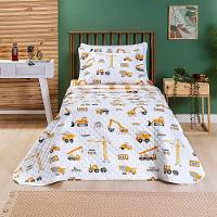 Kit Cobre Leito Colcha Solteiro Infantil Lutti Dupla Face 200 Fios 2 Peças Trator Caminhão Branco - 2