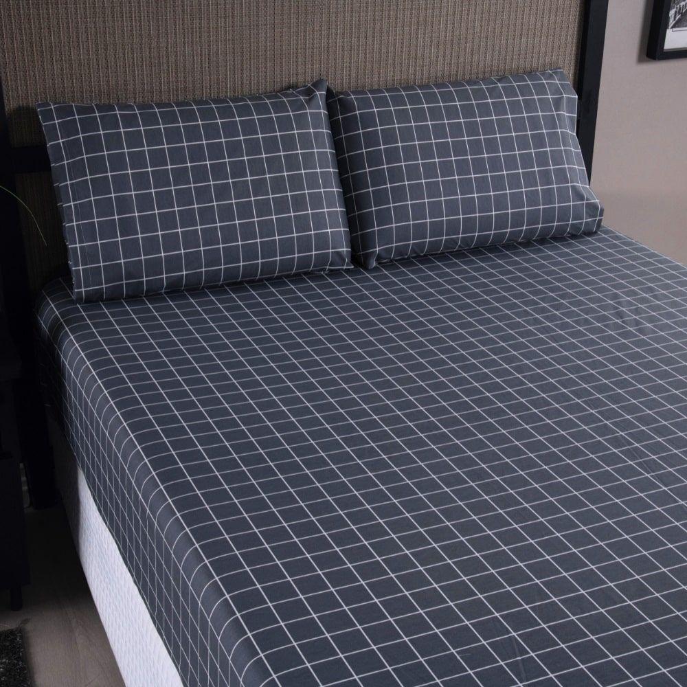 Jg Lençol Queen Chess Percal 200 Fios 3pç 80% Algodão 20% Poliéster- Cinza_esc - 3